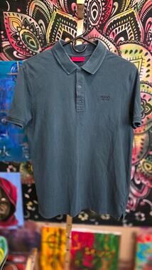 Hugo Boss Men Polo Shirt Medium Forest Green Distressed Euro Import M